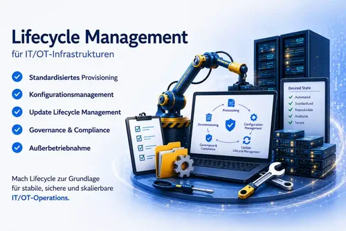 it-ot-lifecycle-de IT/OT Lifecycle with UPTR covering the phases Plan, Build, Operate, Secure and Evolve