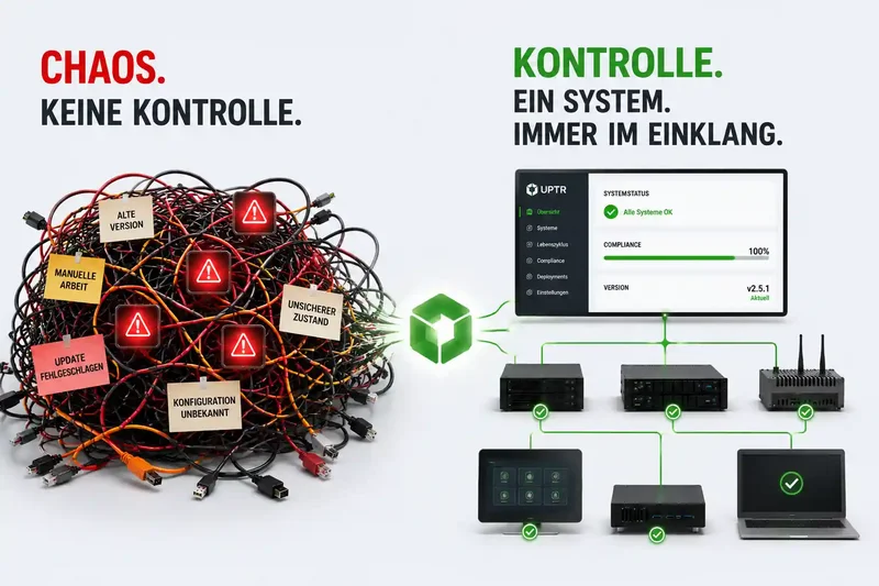 UPTR-Automatisierungsplattform, die die vollständige Kontrolle über den IT- und OT-Lebenszyklus von der Bereitstellung über Updates bis hin zur Governance ermöglicht.