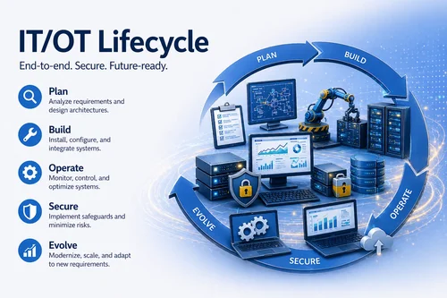 IT/OT Lifecycle with UPTR covering the phases Plan, Build, Operate, Secure and Evolve